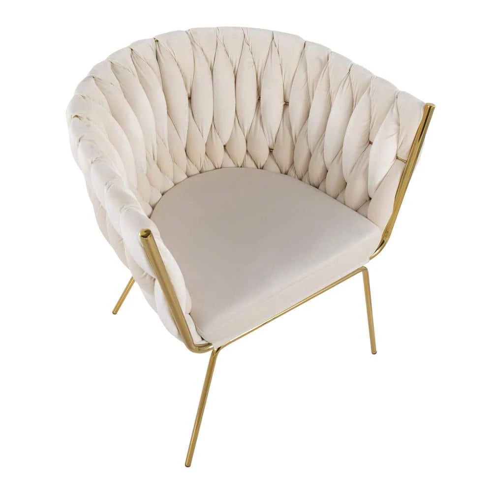 Braided Renee White Velvet and Gold Metal Arm Chair by Lumisource 5 Braided Renee White Velvet and Gold Metal Arm Chair by Lumisource - Image 3