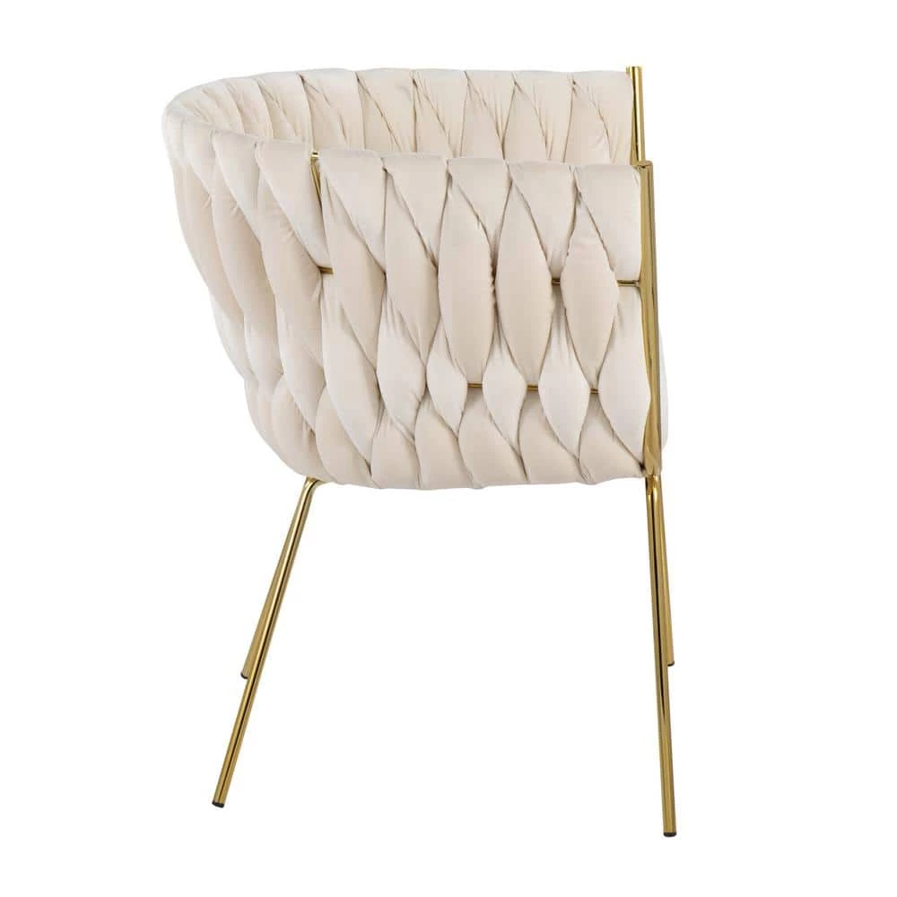 Braided Renee White Velvet and Gold Metal Arm Chair by Lumisource 4 Braided Renee White Velvet and Gold Metal Arm Chair by Lumisource - Image 2