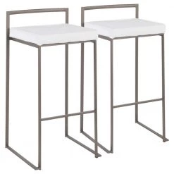 Fuji 30 in. Antique Stackable Bar Stool with White Velvet Cushion (Set of 2) by Lumisource