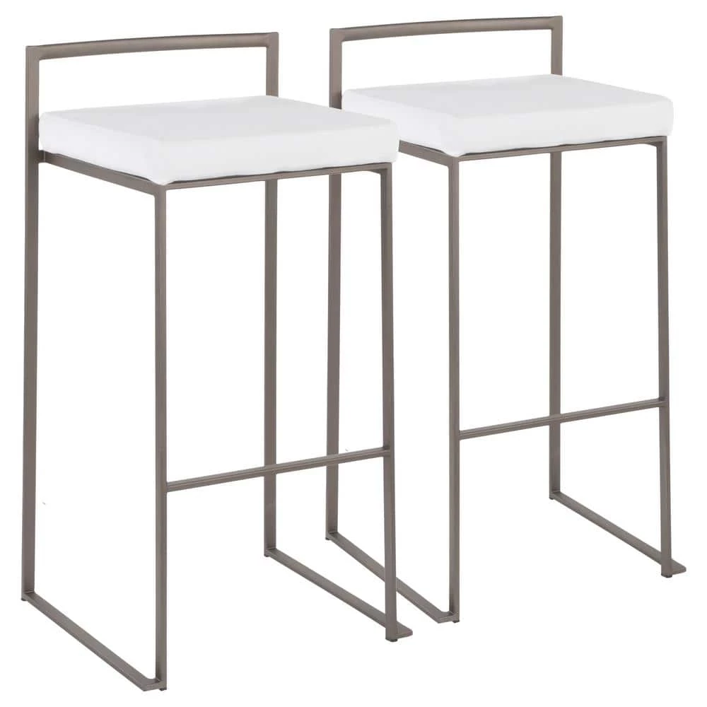 Fuji 30 in. Antique Stackable Bar Stool with White Velvet Cushion (Set of 2) by Lumisource 3 Fuji 30 in. Antique Stackable Bar Stool with White Velvet Cushion (Set of 2) by Lumisource