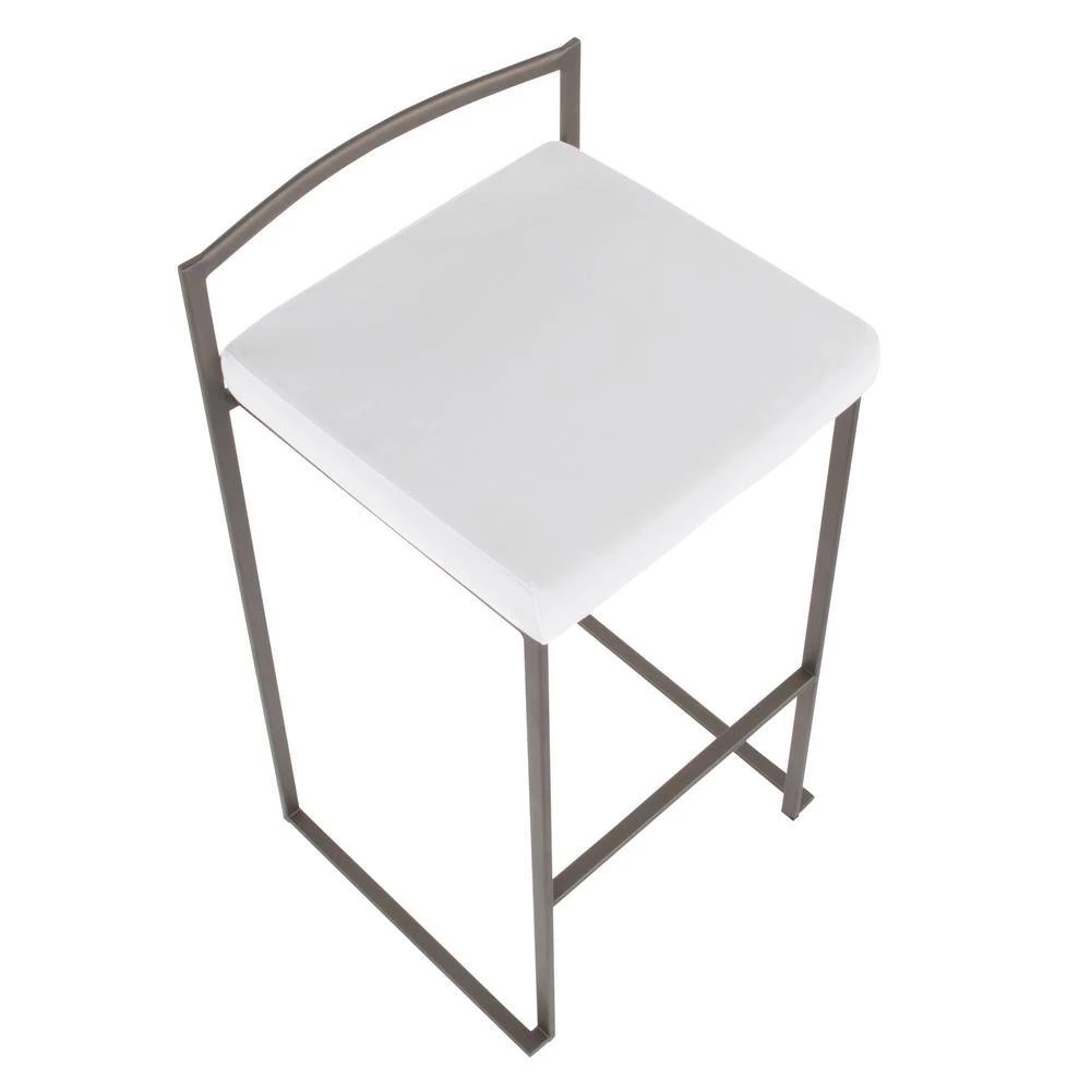 Fuji 30 in. Antique Stackable Bar Stool with White Velvet Cushion (Set of 2) by Lumisource 7 Fuji 30 in. Antique Stackable Bar Stool with White Velvet Cushion (Set of 2) by Lumisource - Image 5