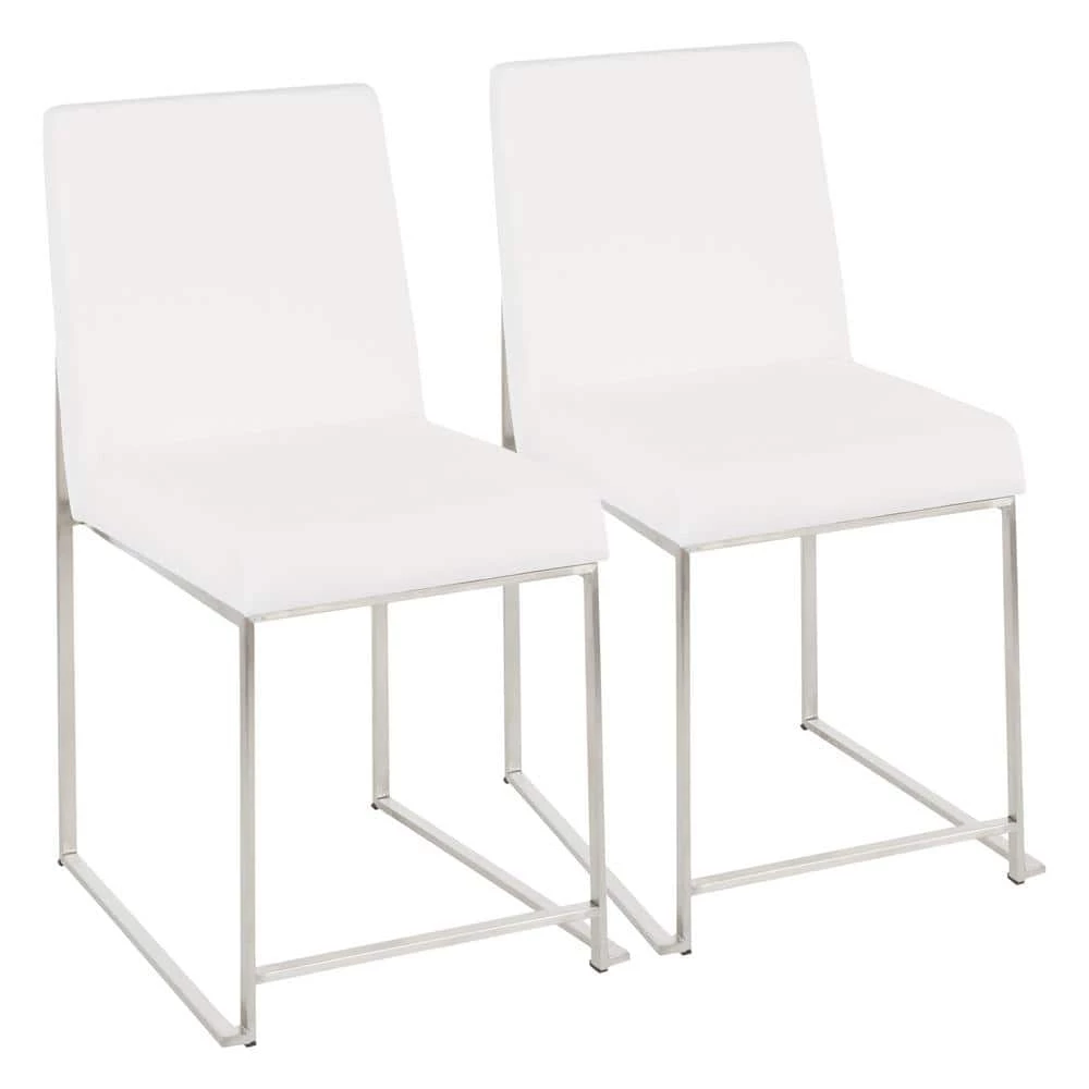 Fuji White Velvet Stainless Steel High Back Dining Chair (Set of 2) by Lumisource 3 Fuji White Velvet Stainless Steel High Back Dining Chair (Set of 2) by Lumisource