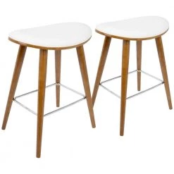 Saddle 26 in. Walnut and White Faux Leather Counter Stool (Set of 2) by Lumisource -Cheap Lumisource Store white walnut lumisource bar stools b26 sadl wl w2 40 1000
