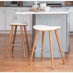 Saddle 26 in. Walnut and White Faux Leather Counter Stool (Set of 2) by Lumisource