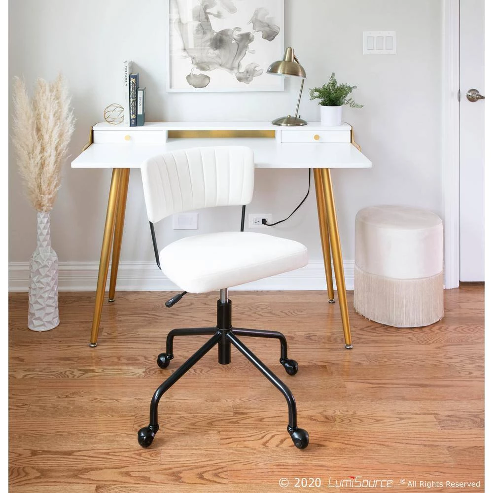 Harvey 47.5 in. Rectangular White Wood and Gold Metal 2-Drawer Writing Desk with Gold Accents by Lumisource 7 Harvey 47.5 in. Rectangular White Wood and Gold Metal 2-Drawer Writing Desk with Gold Accents by Lumisource - Image 6