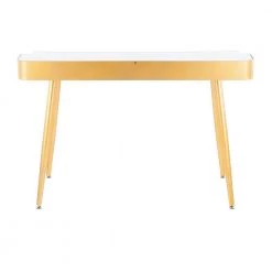 Harvey 47.5 in. Rectangular White Wood and Gold Metal 2-Drawer Writing Desk with Gold Accents by Lumisource 10 Harvey 47.5 in. Rectangular White Wood and Gold Metal 2-Drawer Writing Desk with Gold Accents by Lumisource -Cheap Lumisource Store white wood gold metal lumisource writing desks ofd hrvy auw 66 1000