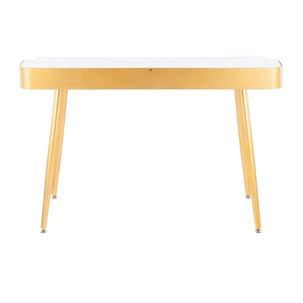 Harvey 47.5 in. Rectangular White Wood and Gold Metal 2-Drawer Writing Desk with Gold Accents by Lumisource 5 Harvey 47.5 in. Rectangular White Wood and Gold Metal 2-Drawer Writing Desk with Gold Accents by Lumisource - Image 4
