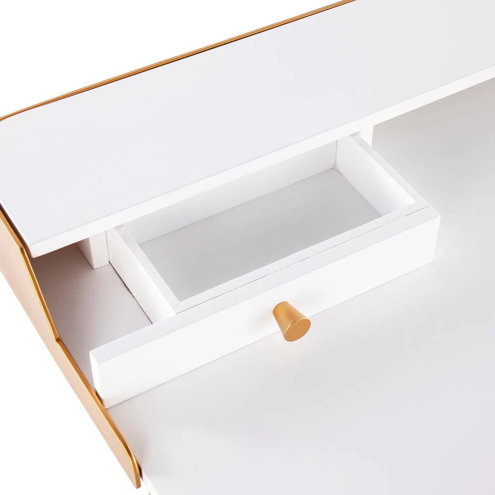 Harvey 47.5 in. Rectangular White Wood and Gold Metal 2-Drawer Writing Desk with Gold Accents by Lumisource 6 Harvey 47.5 in. Rectangular White Wood and Gold Metal 2-Drawer Writing Desk with Gold Accents by Lumisource - Image 5
