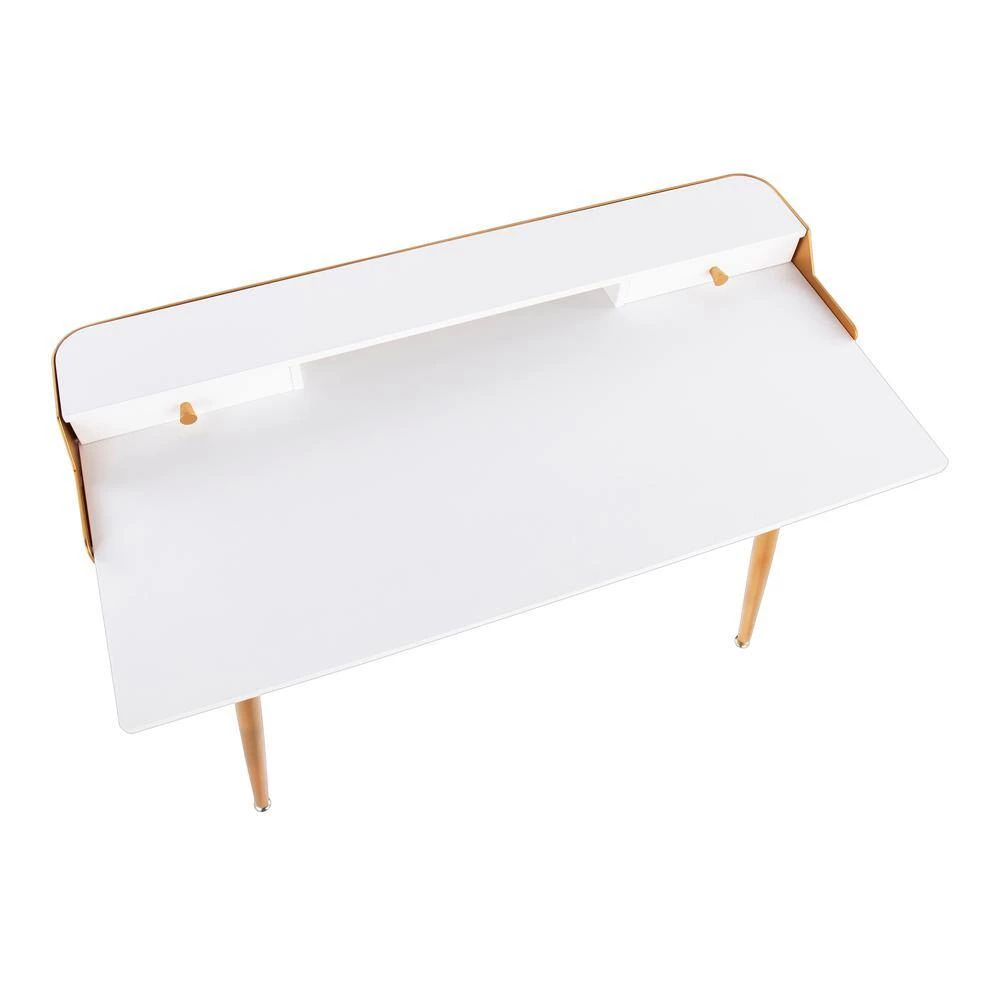 Harvey 47.5 in. Rectangular White Wood and Gold Metal 2-Drawer Writing Desk with Gold Accents by Lumisource 4 Harvey 47.5 in. Rectangular White Wood and Gold Metal 2-Drawer Writing Desk with Gold Accents by Lumisource - Image 3