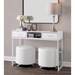 Franklin 15.5 in. White Wood and White Rectangle Metal Console Table with Drawers by Lumisource -Cheap Lumisource Store white wood white metal lumisource console tables tbc franklin ww 31 1000