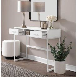 Franklin 15.5 in. White Wood and White Rectangle Metal Console Table with Drawers by Lumisource -Cheap Lumisource Store white wood white metal lumisource console tables tbc franklin ww 77 1000