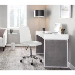 Drift 43.25 in. Rectangular White Wood and White Steel 1-Drawer Writing Desk with Silver Velvet Upholstered Sides by Lumisource -Cheap Lumisource Store white wood white steel lumisource writing desks ofd driftup wwsv 31 1000