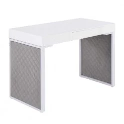 Drift 43.25 in. Rectangular White Wood and White Steel 1-Drawer Writing Desk with Silver Velvet Upholstered Sides by Lumisource
