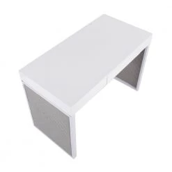 Drift 43.25 in. Rectangular White Wood and White Steel 1-Drawer Writing Desk with Silver Velvet Upholstered Sides by Lumisource -Cheap Lumisource Store white wood white steel lumisource writing desks ofd driftup wwsv a0 1000