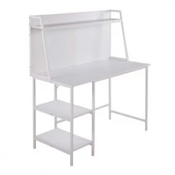 Geo Shelf 47.25 in. Rectangular White Wood & White Steel Writing Desk with 3 Shelves by Lumisource