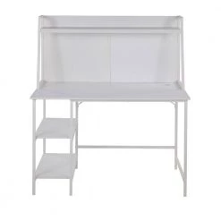 Geo Shelf 47.25 in. Rectangular White Wood & White Steel Writing Desk with 3 Shelves by Lumisource -Cheap Lumisource Store white wood white steel lumisource writing desks ofd geoshf ww 77 1000