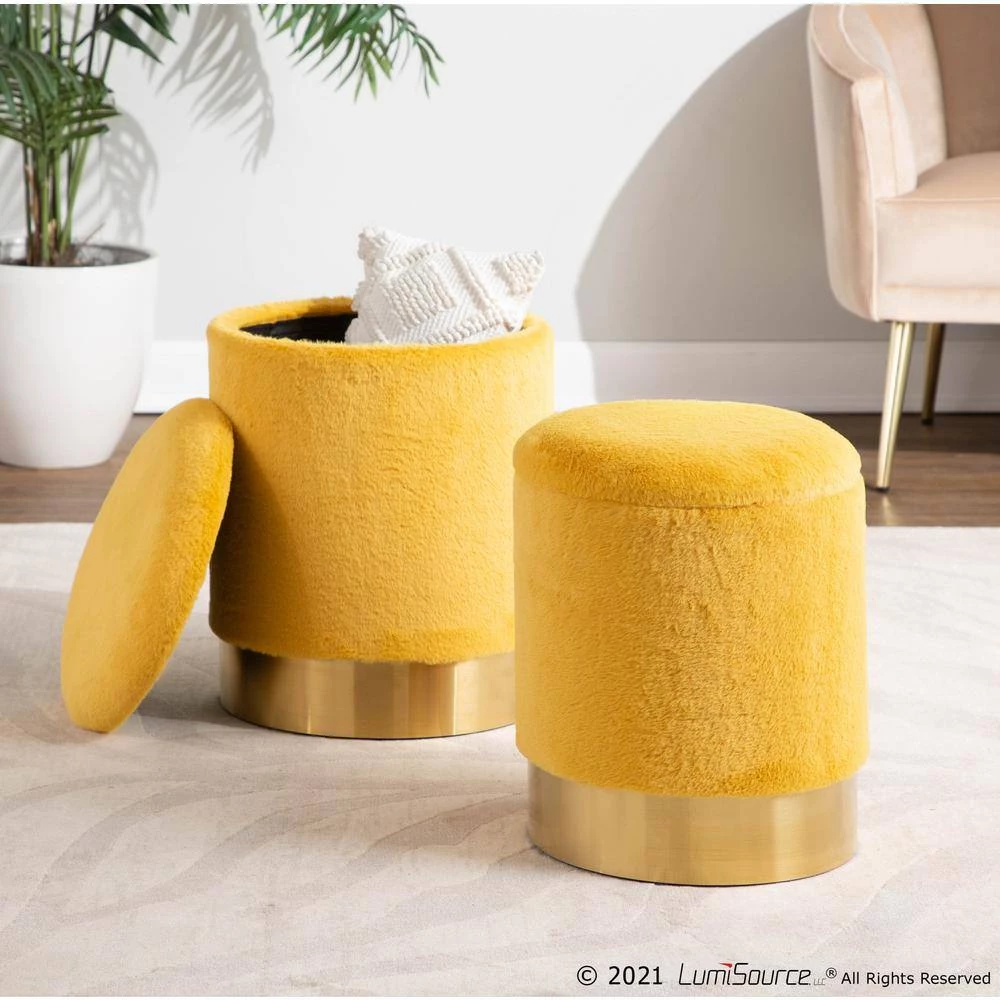 Marla Nesting Yellow Plush Fabric and Gold Ottoman Set by Lumisource 10 Marla Nesting Yellow Plush Fabric and Gold Ottoman Set by Lumisource - Image 8