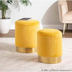 Marla Nesting Yellow Plush Fabric and Gold Ottoman Set by Lumisource 16 Marla Nesting Yellow Plush Fabric and Gold Ottoman Set by Lumisource -Cheap Lumisource Store yellow plush fabric lumisource ottomans ot marla plsh y 4f 1000