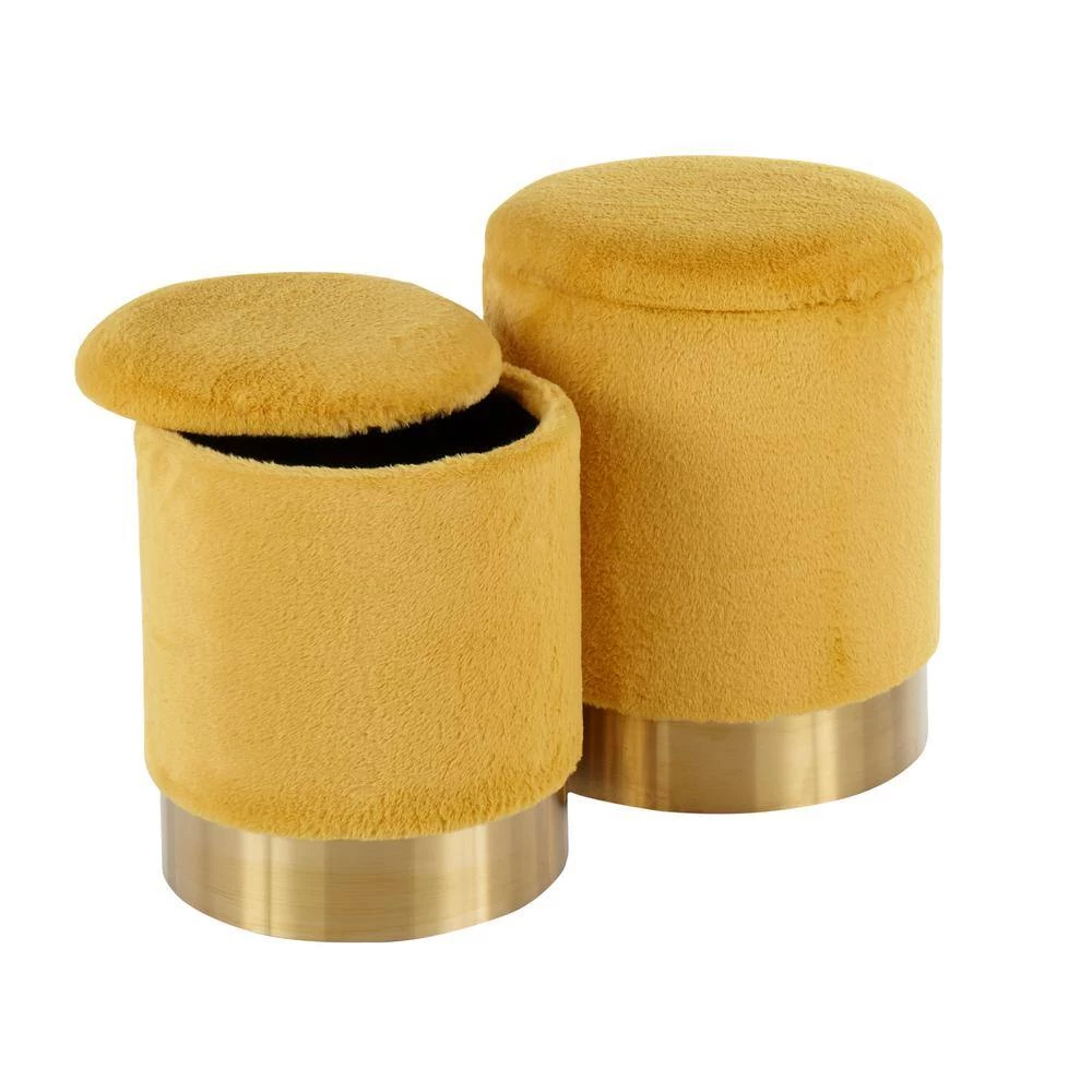 Marla Nesting Yellow Plush Fabric and Gold Ottoman Set by Lumisource 6 Marla Nesting Yellow Plush Fabric and Gold Ottoman Set by Lumisource - Image 4