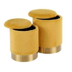 Marla Nesting Yellow Plush Fabric and Gold Ottoman Set by Lumisource 14 Marla Nesting Yellow Plush Fabric and Gold Ottoman Set by Lumisource -Cheap Lumisource Store yellow plush fabric lumisource ottomans ot marla plsh y 77 1000