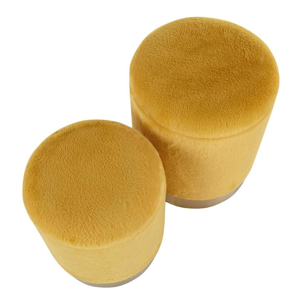 Marla Nesting Yellow Plush Fabric and Gold Ottoman Set by Lumisource 5 Marla Nesting Yellow Plush Fabric and Gold Ottoman Set by Lumisource - Image 3