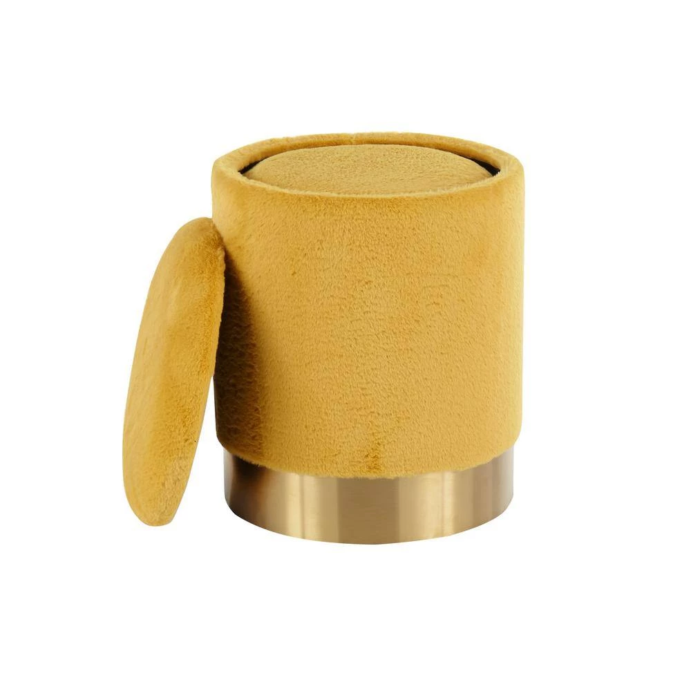 Marla Nesting Yellow Plush Fabric and Gold Ottoman Set by Lumisource 8 Marla Nesting Yellow Plush Fabric and Gold Ottoman Set by Lumisource - Image 6